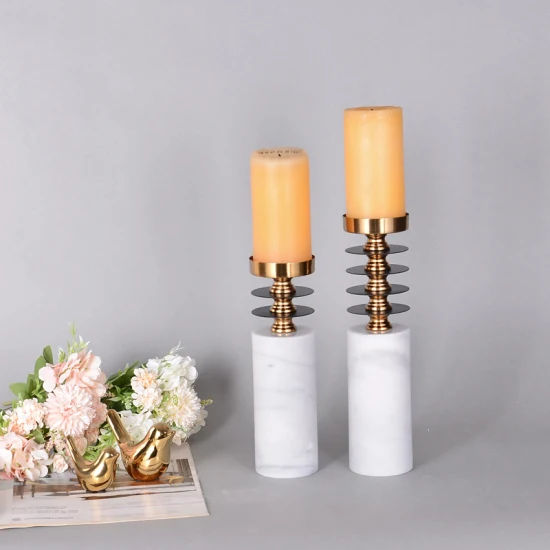 Hot Selling Candle Holder Marble and Steel Pillar Candle Holder Gifts & Crafts Stylish Candle Holder