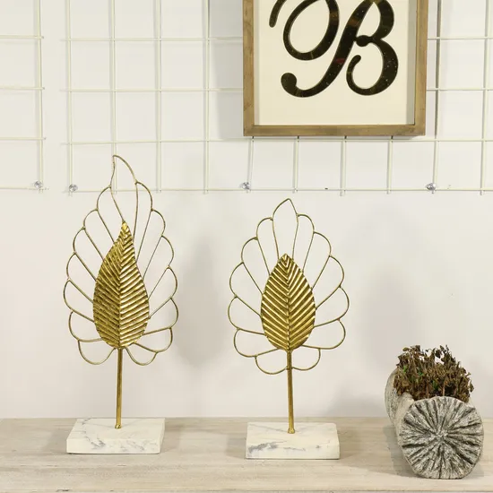 Ins Iron Gold Metal Leaf Shap, Metallic Wire Leaf Sculpture Contemporary Metal Art Home Decor for Living Room Home Decor Ornaments