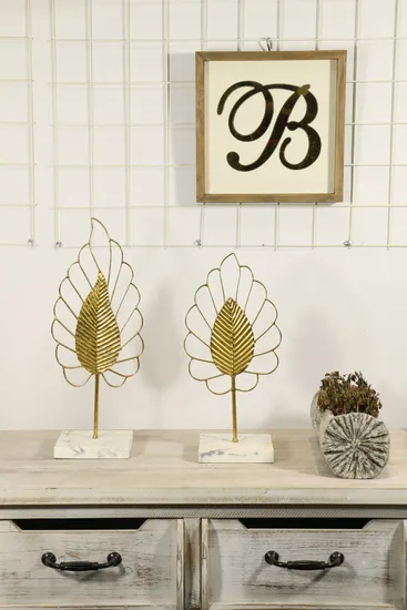 Ins Iron Gold Metal Leaf Shap, Metallic Wire Leaf Sculpture Contemporary Metal Art Home Decor for Living Room Home Decor Ornaments