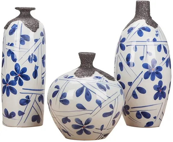 Zhiya Vase Creative Hand-Painted Blue and White Vase Decoration Ceramic Art Three-Piece Flower Arrangement Furniture and Furniture Matching