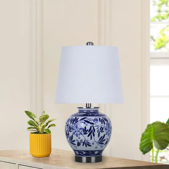 American Ceramic Bamboo Leaf Pattern Bedside Table Lamp