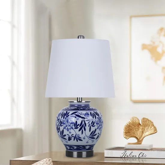 American Ceramic Bamboo Leaf Pattern Bedside Table Lamp