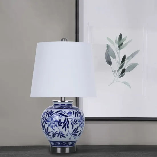 American Ceramic Bamboo Leaf Pattern Bedside Table Lamp