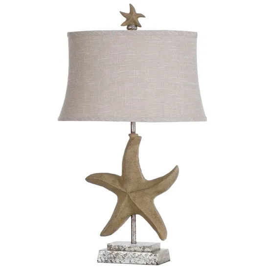 American Style Living Room Bedroom Bedside Lamp Retro Creative Ocean Series Distressed White Starfish Table Lamp