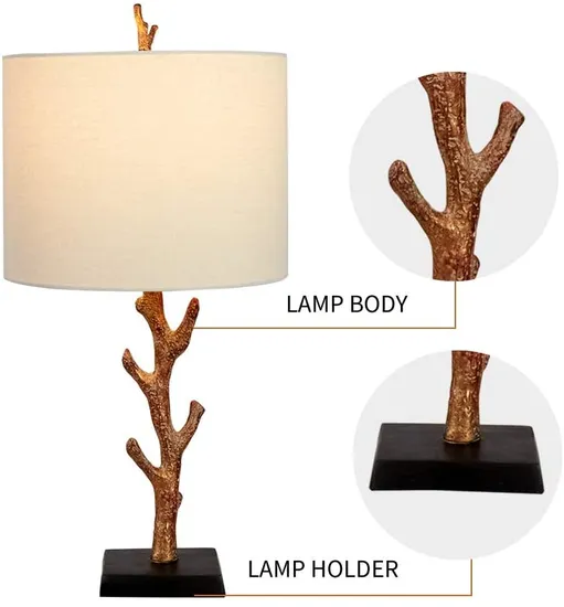 Bedside Table Lamp Tree Desk Lamps with White Shade for Living Room, Bedroom