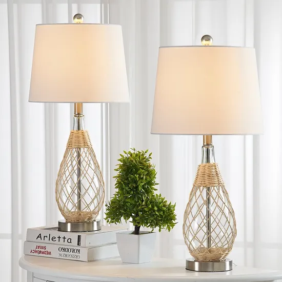 Clear Table Glass with Beautiful Rattan Glass Desk Table Lamp for Hotel Office Bedroom