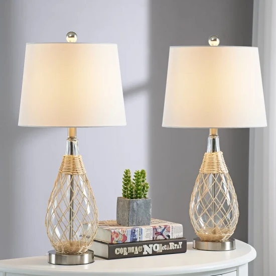 Clear Table Glass with Beautiful Rattan Glass Desk Table Lamp for Hotel Office Bedroom