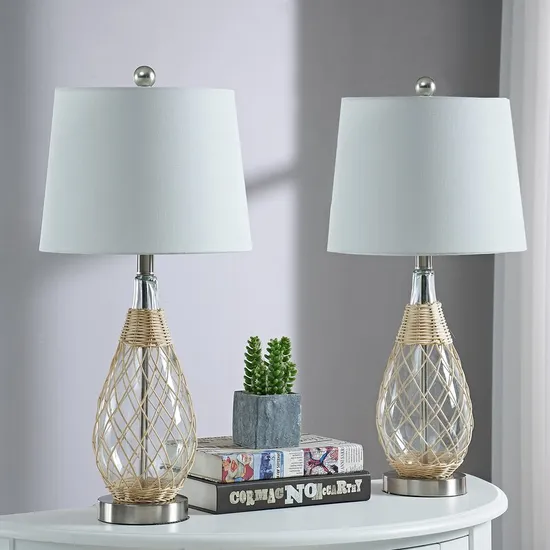 Clear Table Glass with Beautiful Rattan Glass Desk Table Lamp for Hotel Office Bedroom