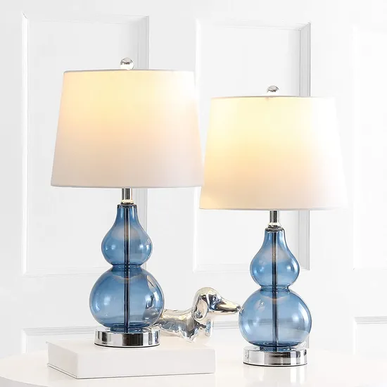 Collection Brisor Blue Chrome Bedroom Living Room Home Office Desk Nightstand Table Lamp Glass