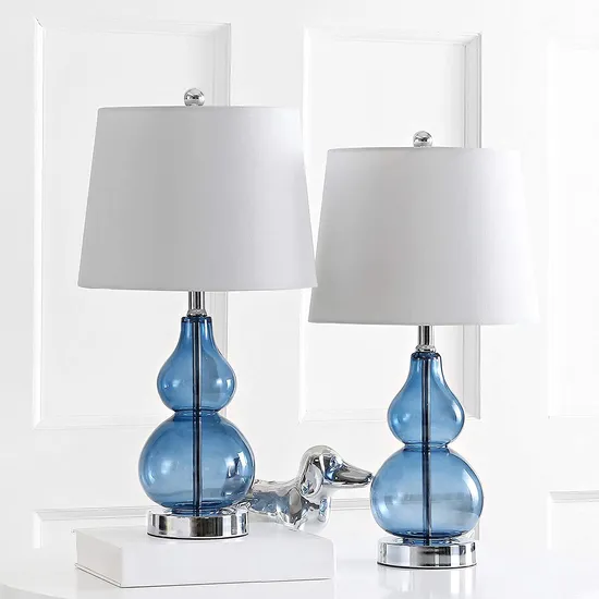 Collection Brisor Blue Chrome Bedroom Living Room Home Office Desk Nightstand Table Lamp Glass