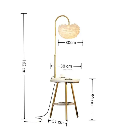 Designer Living Room Standing Atmosphere Premium Nordic Wooden Table Feather Floor Lamp