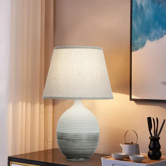 High Quality Stripe White and Blue Ceramic Table Lamp for Home Hotel LED Lights