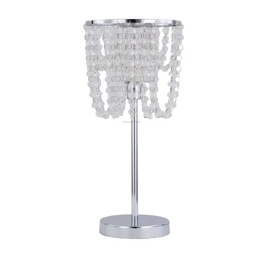 Midcentury Luxury K9 Clear Crystal Dangles Curtain Design Table Lamp Good for Bedroom Living Room