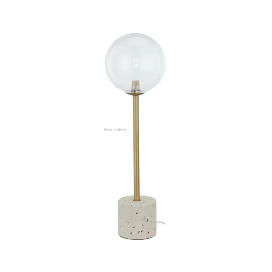 Simple Clear Round Ball Light Metal Gold Brown Bronze White Marble Base Table Lamp