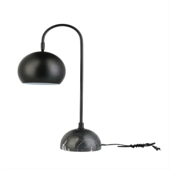 Simple Modern Table Lamp with Black Dome Metal Shade and Round Marble Base Indoor Light