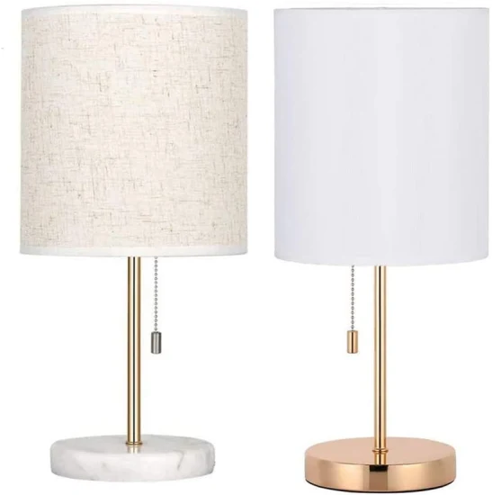 Small Gold Lamps- Bedside Lamps with Marble Base & Linen Shade or Metal Base & White Shade for Bedroom