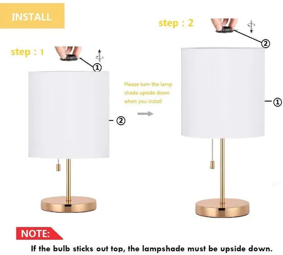 Small Gold Lamps- Bedside Lamps with Marble Base & Linen Shade or Metal Base & White Shade for Bedroom