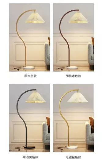 American-Style Pleated Living Room Sofa Next to The Floor Lamp Ins Log Wind Bedroom Bedside Japanese-Style Solid Wood Medieval Table Lamp