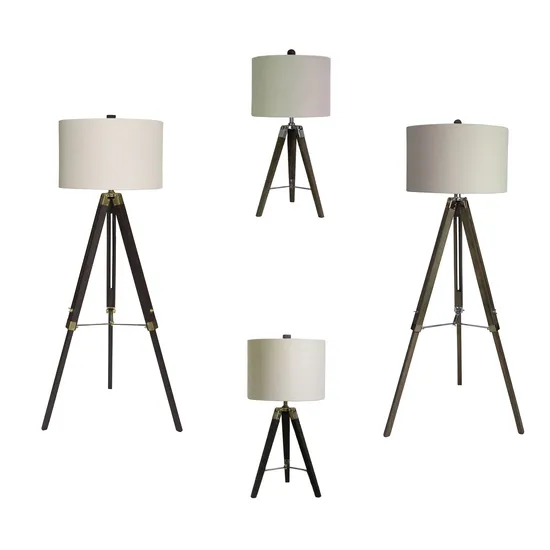 Home Decor Burlap Fabric Shade Wood Frame Tripod Floor Lamp and Table Lamp for Home Hotel Decoration Home Living