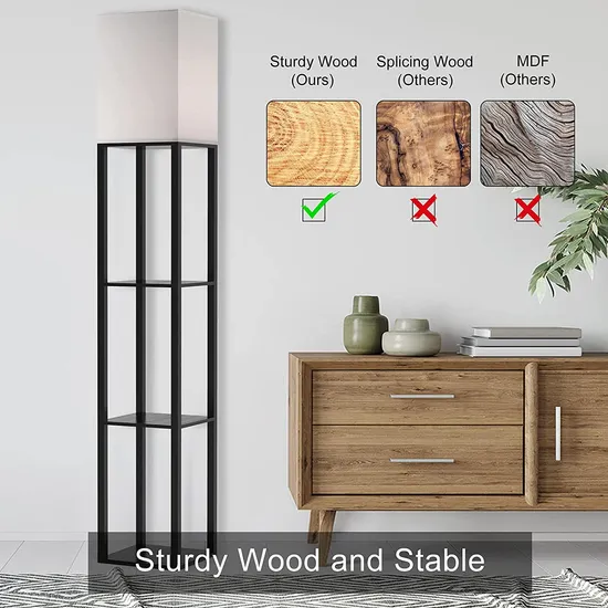 Luxury Nordic Modern Wooden Shelf Night Standing Floor Lamp Black for Living Room