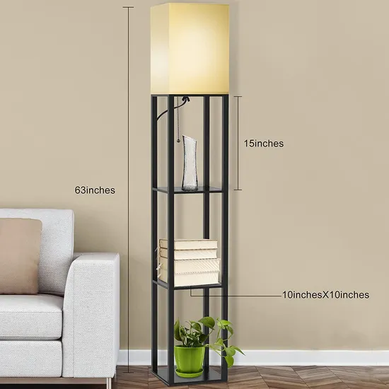 Luxury Nordic Modern Wooden Shelf Night Standing Floor Lamp Black for Living Room