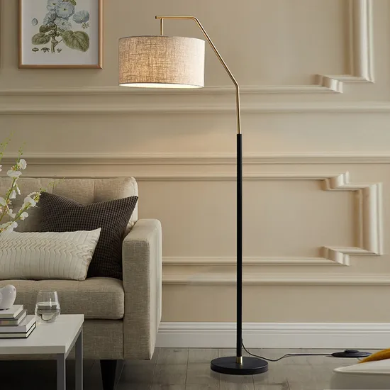 Modern Floor Lamp Metal Base Linen Lampshade Floor Standing Light