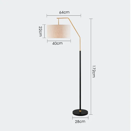 Modern Floor Lamp Metal Base Linen Lampshade Floor Standing Light