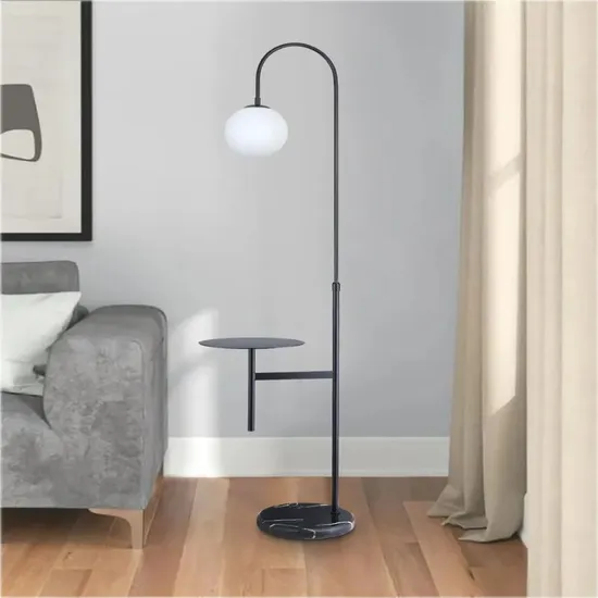 Modern Wireless Charging Standing Lamp Marble Metal White Frosted Glass Reading Smart Floor Lamp