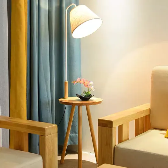 Nordic Simple Solid Wood Floor Lamp Living Room Study Bedroom Hotel Sofa Coffee Table Vertical Remote Control Floor Lamp