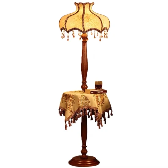 OPP Lighting European Floor Lamp Tea Table Luxury Living Room Bedroom American Fashion Table Retro Creative Wood Lace