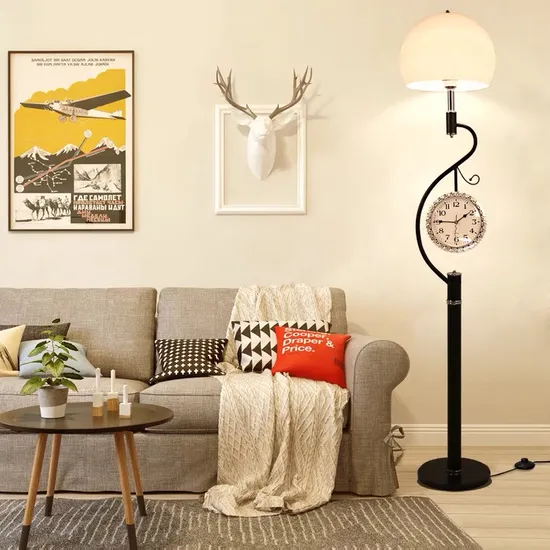 Post Modern Simple Living Room with Clock Vertical Lamp Floor Lamp Bedroom Corner Sofa Creative Iron Lamp Floor Lamp