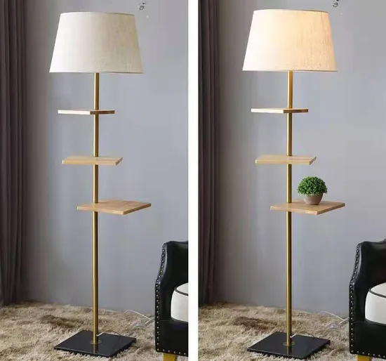 Shelf Wood Custom Floor Lamp with Fabric Shade for Indoor Decoration