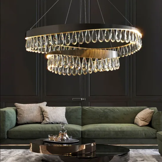 Home Decorative Gold and Gun Metal Modern Luxury K9 Crystal LED Hanging Chandelier Living Room Metal Nordic Hotel Pendant Chandelier Lamp