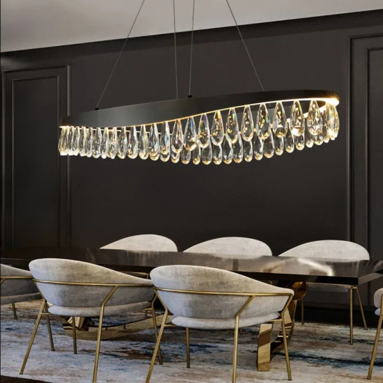 Home Decorative Gold and Gun Metal Modern Luxury K9 Crystal LED Hanging Chandelier Living Room Metal Nordic Hotel Pendant Chandelier Lamp