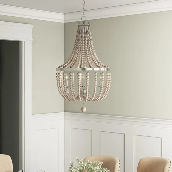 Simig Lighting Simple Wood Clay Beaded Chandelier Rustic Vintage Wooden Bead Chandelier Lighting