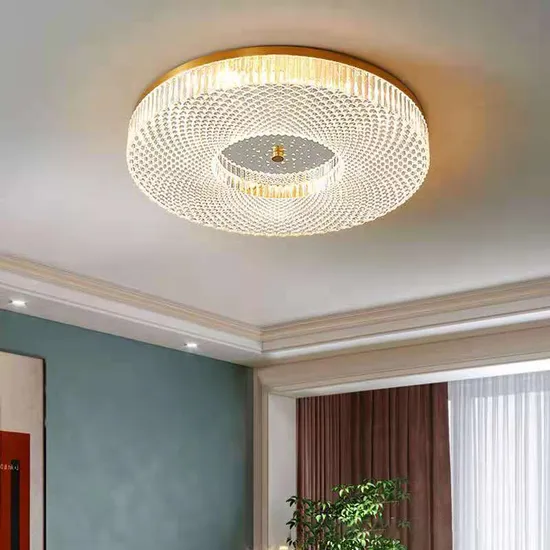 2021 New Bedroom Ceiling Lamp Brass Copper Indoor Lighting Round Crystal Tri-Color Ceiling Light for Living Room Coffee Shop