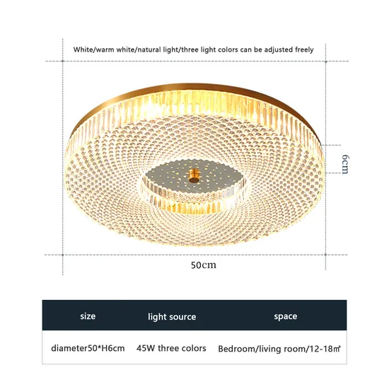 2021 New Bedroom Ceiling Lamp Brass Copper Indoor Lighting Round Crystal Tri-Color Ceiling Light for Living Room Coffee Shop