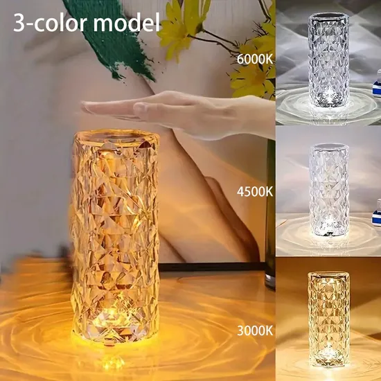 Hot Sale LED Romantic Rose Light Indoor Decorative Room Restaurant Touch Portable Acrylic Crystal Decoration Night Lights Bedside Rechargeable LED Table Lamp