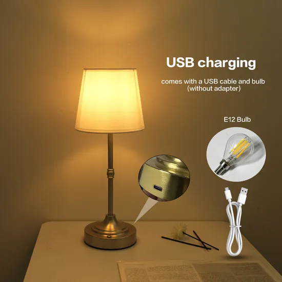 Luxurious Gold Rechargeable Battery Fabric Metal Table Light for Light Industry Daily Use