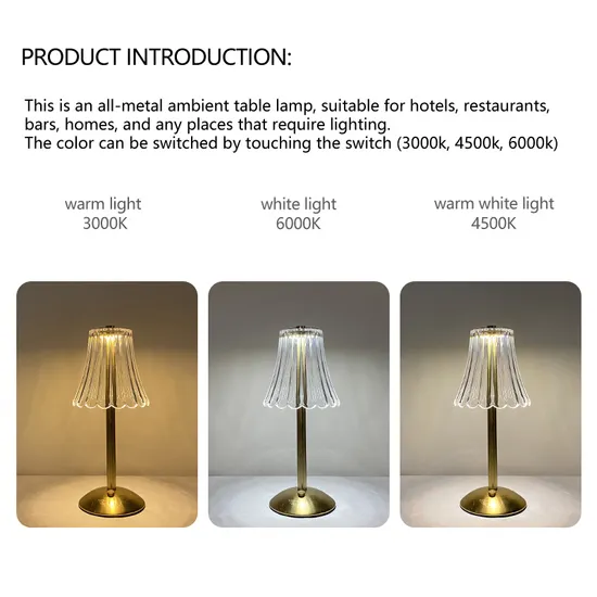 Warm and Cold Light Touch Control Aluminum LED Rechargeable Metal Acrylic Cordless Table Lamp