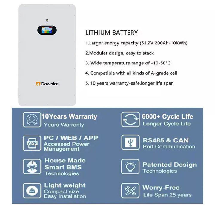 10 Year Warranty 8000 Cycles 51.2V 314Ah Lifepo4 Wall Mounted Battery 48V 200Ah 5Kwh 10Kwh 15Kwh Lifepo4 Lithium Battery