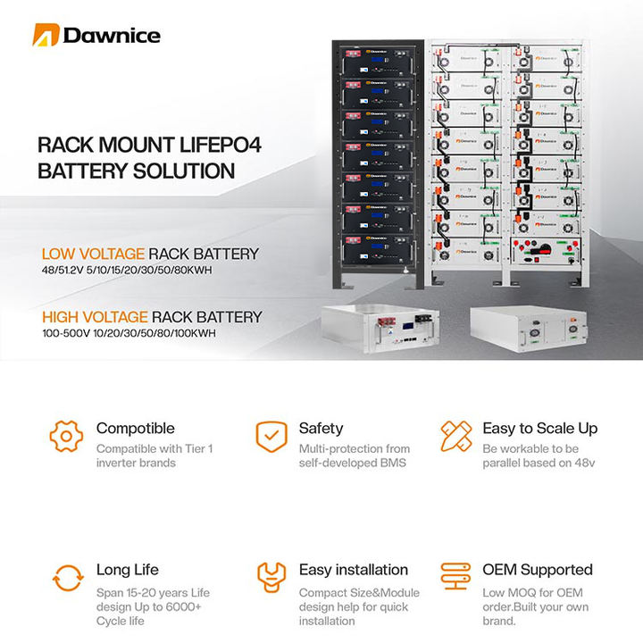 200Ah 30kwh 40kw 50kwh 60kwh High Voltage LFP Rack-Mounted Battery Pack for Solar Energy Storage System