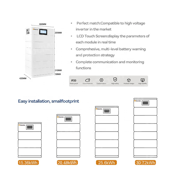 20kwh 30kwh 40kwh lifepo4 Lithium Ion Stacked Battery for Household Blackout High Voltage For Home Hybrid Solar System