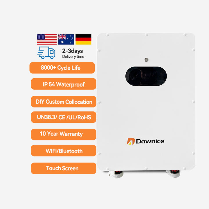 Dawnice 10 Years Warranty 48v Lithium Ion Pack Power Wall 5kw 10kwh 15kw 200ah 51.2v 96v Lithium Battery Home Energy Storage Production Facility