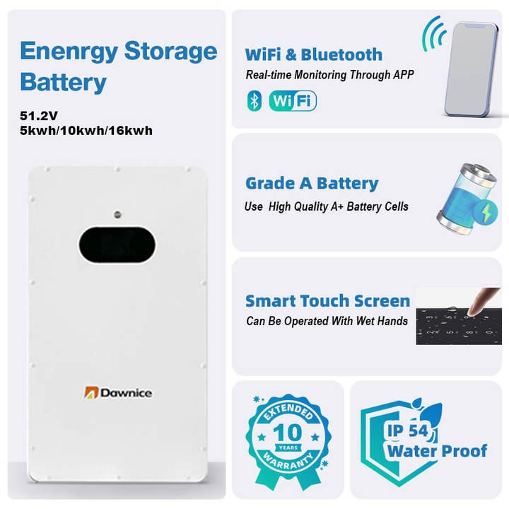 Dawnice 10  Years Warranty Powerwall 10Kwh Wall-Mounted Battery For Home Energy Storage Power Wall Storage Battery Wholesale Distribution Center Customization