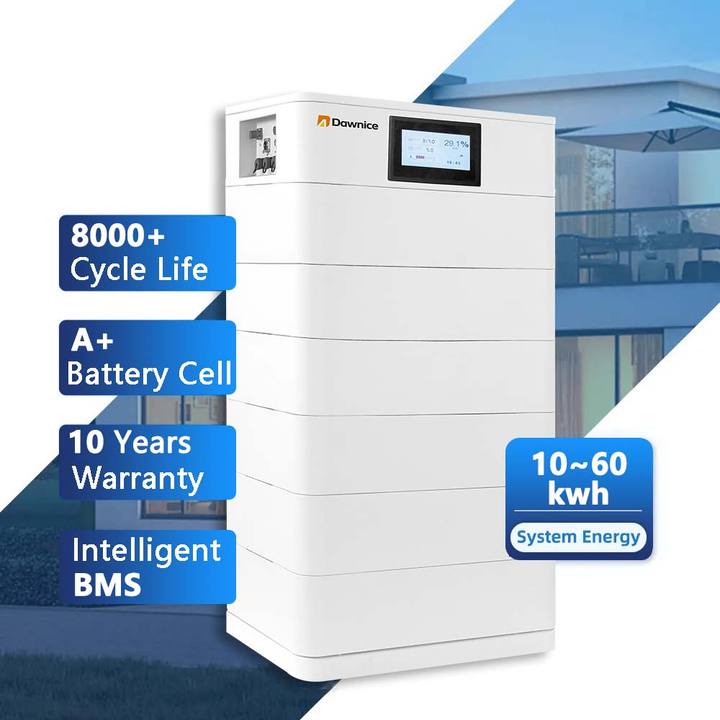 Dawnice 10Kwh 20Kwh Stackable Home Energy System 51.2V 200AH Solar Lithium Battery Pack 48V LiFePO4 Battery