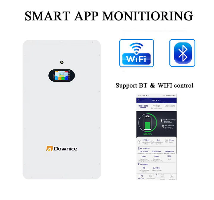 Dawnice 10kWh Solar Home Energy Storage 48V 15kWh Home Solar System Kit Hybrid Battery Powerwall 51.2V LiFePO4 Battery