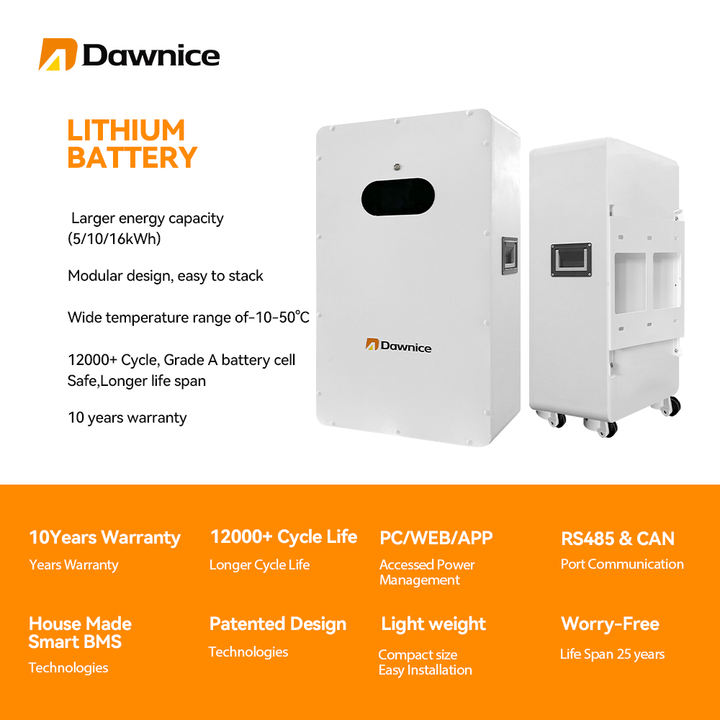 Dawnice 15+ Years Warranty New Design Power wall 5 kwh 10kwh 15 kwh 20 kwh Wall Mounted Lithium-Ion Batteries