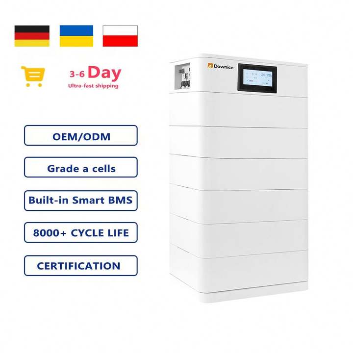 Dawnice 20Kwh 20kw Stackable Lithium Battery Pack 51.2V 100Ah 200Ah LiFePO4 Energy Storage Battery