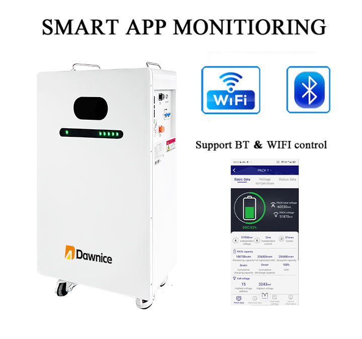 Dawnice 20kwh 10kwh 15kwh Grade A 100ah 200ah 51.2v Lifepo4 Battery Pack Power Wall Mounted Rechargeable Lithium Ion Battery